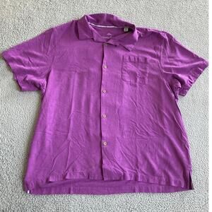 Tommy Bahama Button Shirt XXL Short Sleeve Purple Pocket Beach Casual Mens 2XL